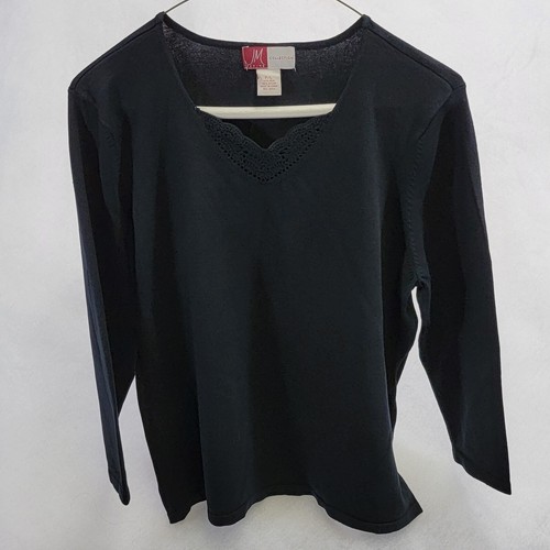 JM Collection Women's Silk Blend Blouse Sweater Size L Petite Black Lace V-Neck - Picture 8 of 11