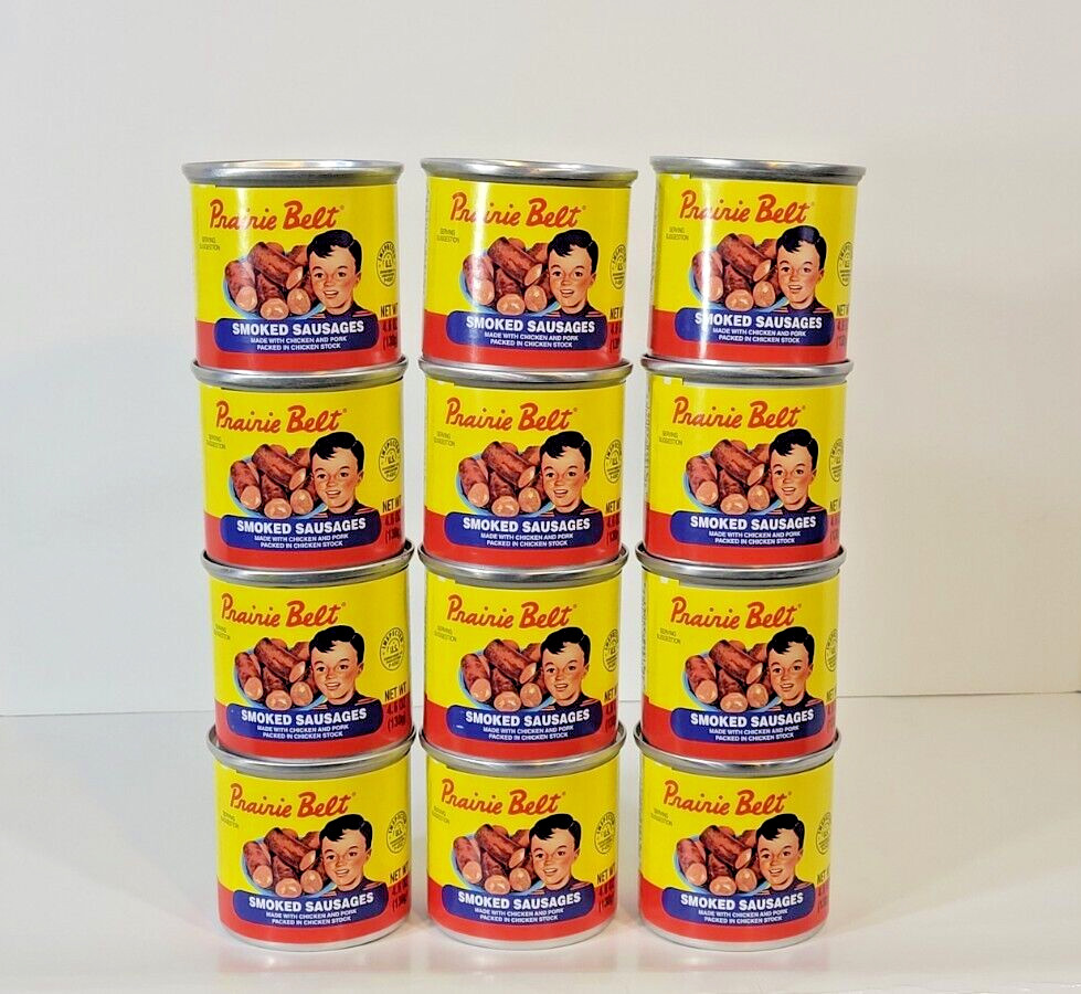 12 Cans Prairie Belt Smoked Sausages Chicken & Pork Vienna (4.6 oz each can)