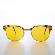 Yellow Lens Tortoise Half Frame Vintage Sunglasses - True