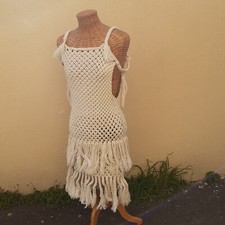 Robe Au Crochet Bohême blanche vintage transparente 