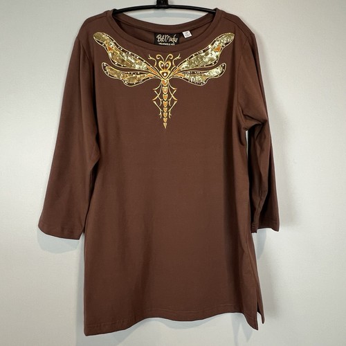 Bob Mackie Brown Dragonfly Long Sleeve T Shirt Size Medium NWT Fairycore