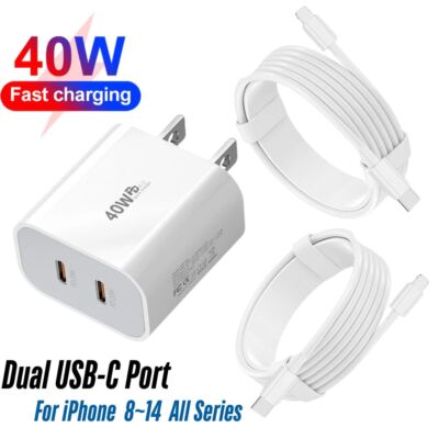 PD 40W Fast Wall Charger Type-C Cable For iPhone 14 Pro 13 12 11 Pro Max SE XR 8