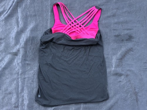 Lululemon Crisscross Träger Pink Integrierter BH Grau Tanktop Größe 2 - Bild 2 von 6