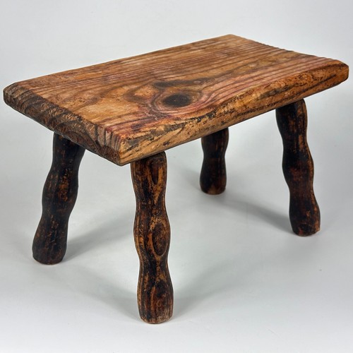 Vintage Traditional Small Wooden Rectangular Foot Stool With 4 Bobbin