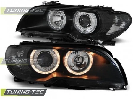 TUNING TEC coppia fari fanali anteriori Tuning E46 2003- 2006 COUPE CABRIO ANGEL EYES Nero