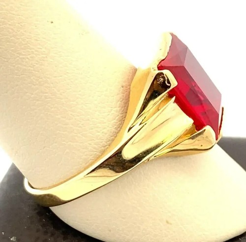 ESEMCO 10K Solid Yellow Gold Red Spinel Ring emerald Center Size 12 Unisex - Picture 3 of 6