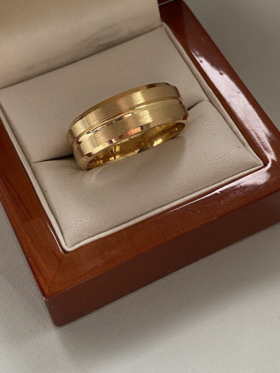 8mm Stainless Steel Men's Wedding Band Brushed Gold Ring Comfort fit UK