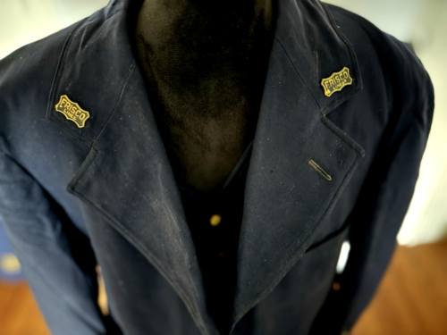 Cappotto e gilet vintage 1952 Frisco linee ferroviarie conduttore treno con insegne - Foto 4 di 24