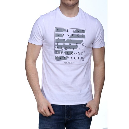 ARMANI Jeans da Uomo Posizione Bianco Stampa T-Shirt Tutte Le Taglie Nuovo  Con Etichetta | eBay