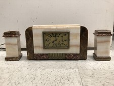 Antique French Art Deco Marble Mantle Clock W...