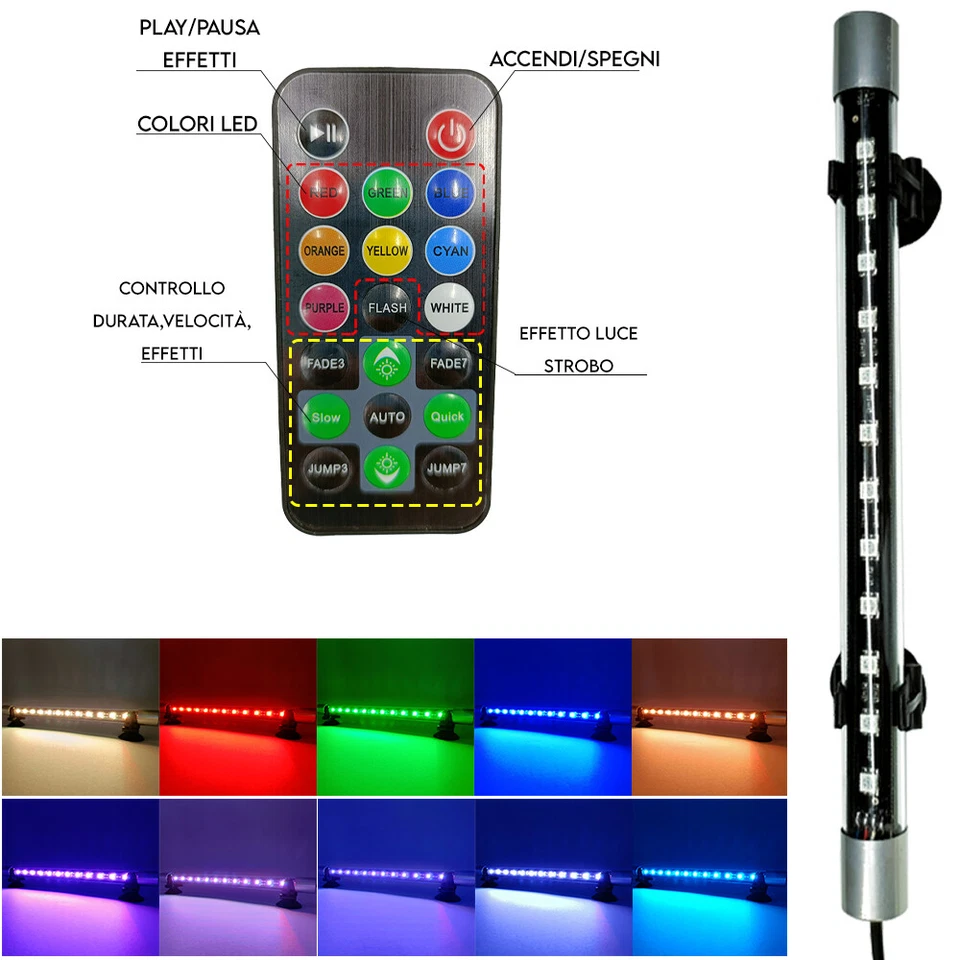 barra led lampada neon per acquario impermeabile immersione rgb tubo 25 45 73 cm - Immagine 3 di 4
