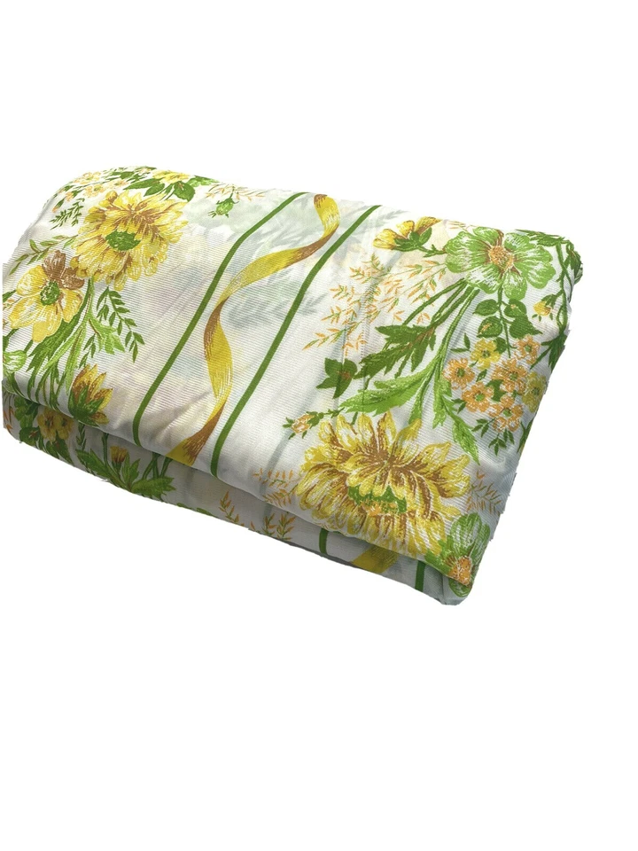 Vintage Rare 60s Flower Fabric 12 yds+ Yellow Green White Daisies Sheer Gauze - Image 3 of 4