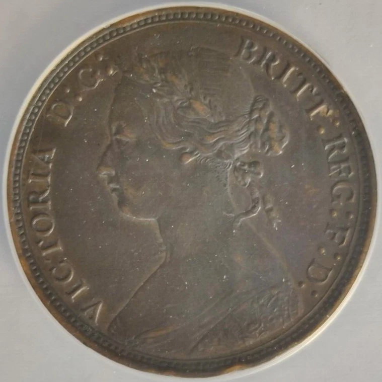 1877 UK Great Britain Half penny 1/2D ANACS AU50 Details-Cleaned 1A - Image 3 of 4
