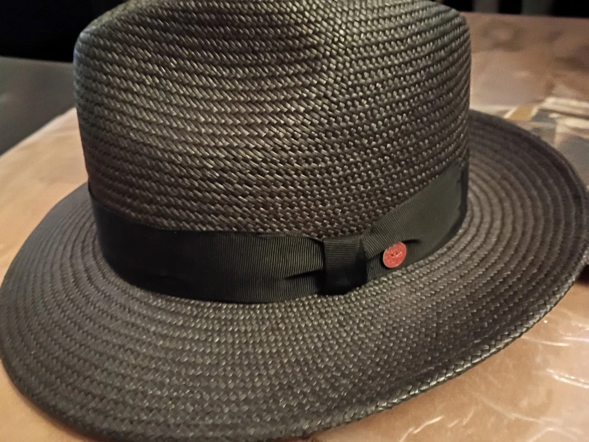 Sombrero de Paja de Panamá Mayser Torino Fedora 1212831 Negro 8525 Talla 57 Nuevo en Caja Nuevo