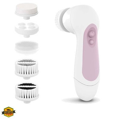 Waterproof Facial Cleansing Spin Brush Set with 5 Exfoliating Brush Heads - E...
