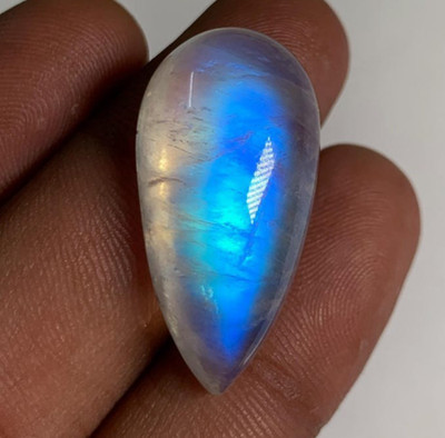 AAAAA Quality Rainbow Moonstone Blue Fire Pear Shape Cabochon Size 14.5X19.5 MM