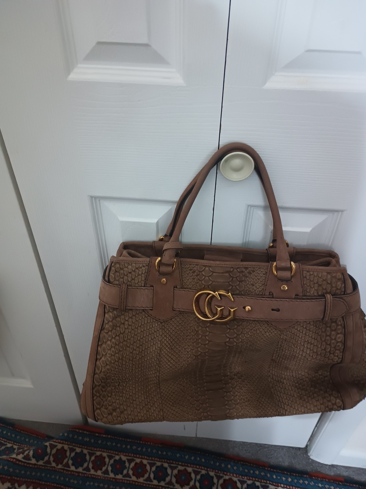 GUCCI Brown Python GG Running Medium  Leather Bag - image 6