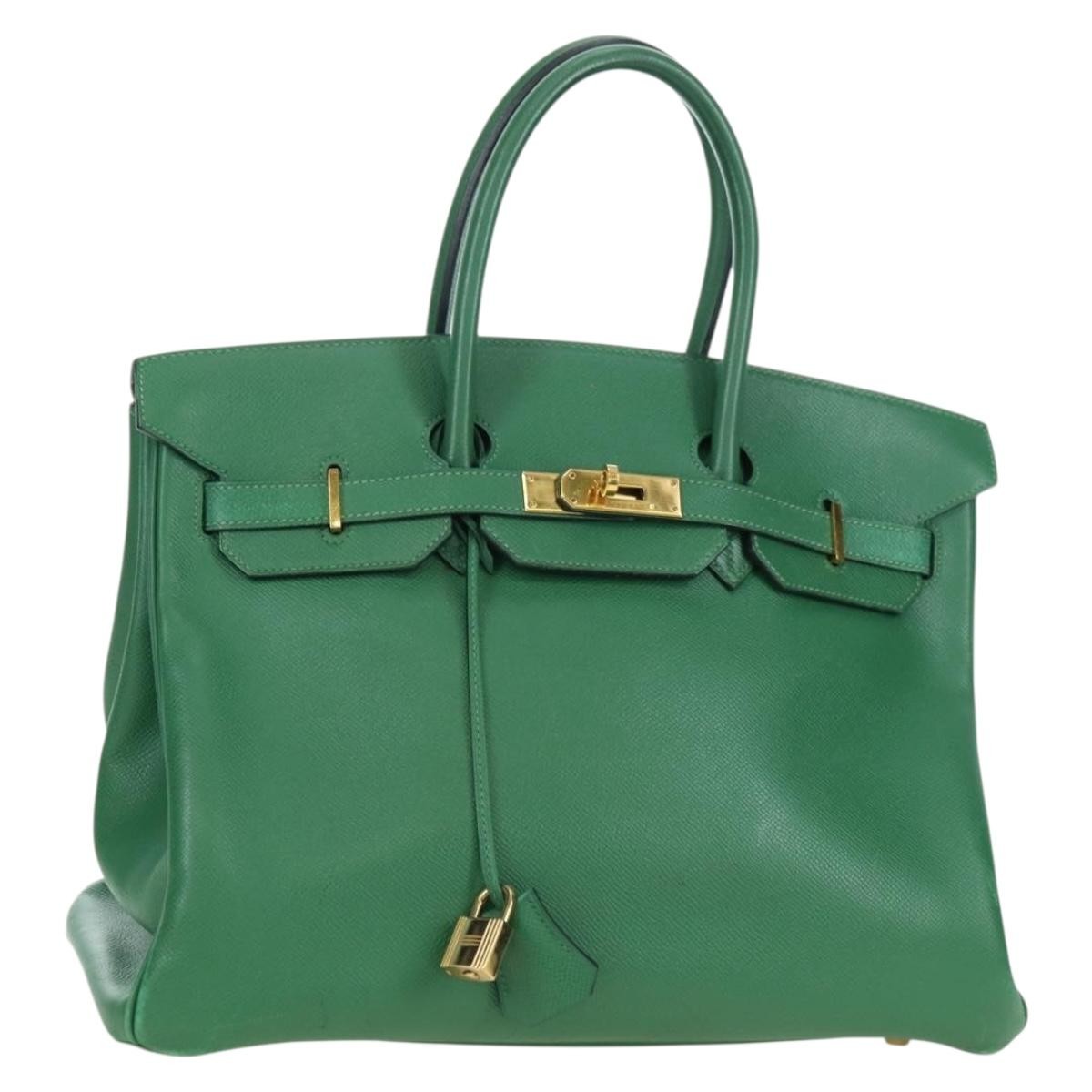 HERMES Birkin 35 Hand Bag Leather Green Gold Auth 179183SAM