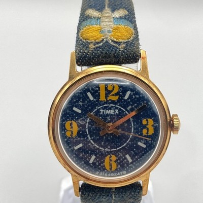 Vtg Timex Wrist Jeans Womens Watch FOR PARTS REPAIR Denim 2316402478 Manual Wind