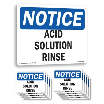 Acid Solution Rinse OSHA Notice Sign Metal, Plastic, Or Decal - 5 or 10 Pack