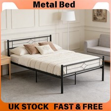 4ft6 Small Double Metal Bed 135x190cm, Iron Platform Bed Frame for Bedroom UK