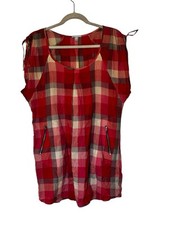 Juliette Hogan Dress Sz 10 Pink Orange Check 100% Cotton Zipper Pockets