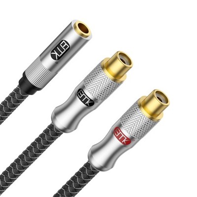 3.5mm Female to 2RCA Female Jack Stereo Audio Cable RCA to Aux Cable Gold Pla...