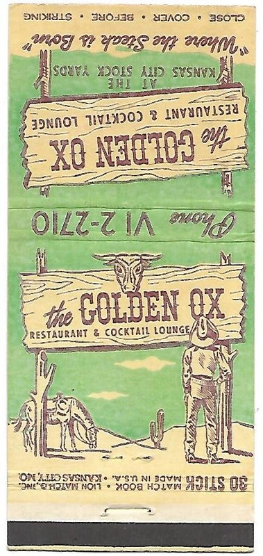 GOLDEN OX, COCKTAIL LOUNGE, KANSAS CITY (IN STOCK YARDS)   COWBOY COVER