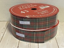 lot of two new rolls plaid wired edge ribbon 1.5 x 90 red green Christmas