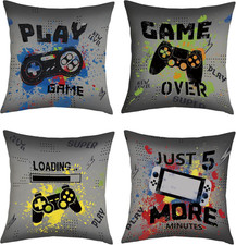 Gamer Room Video Game Throw Pillow Covers 16X16 Inch Set of 4 Gaming Controller