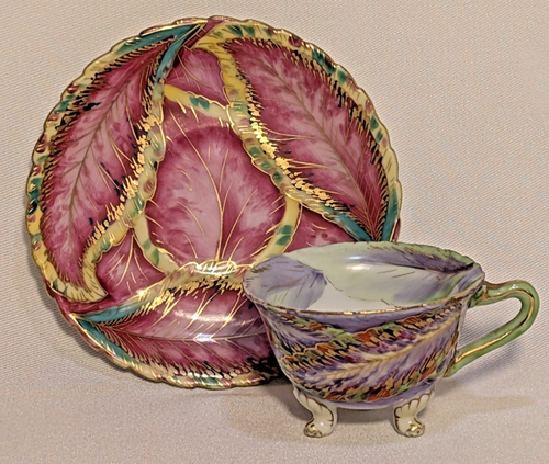 Rare old chubu China Occupied Japan aj843 teacup saucer abstract pastel feathers