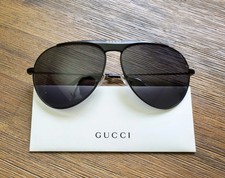 Gucci GG0908S 004 Aviator Sunglasses in Black and Gray Lens
