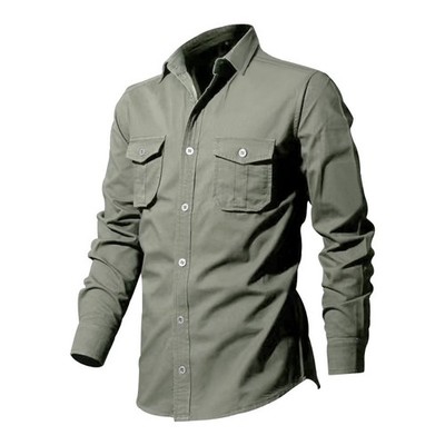 Men's Multi-Pocket Casual Long Sleeve Shirt Solid Button Down Work Top