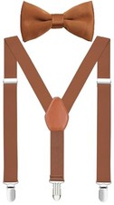 Mens' Boys' Suspenders and Bow Tie Set Large: 39 in 8-15 years Coffee
