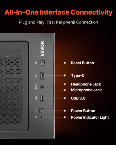 VEVOR Case per PC Compatto 2 Ventole Case per Computer da Gioco Scheda Madre ATX - Foto 5 di 12