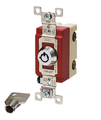 Bryant 4902RKL Barrel Key Locking Switch 20A 120/277V 2 Pole Back/Side Wired Ind