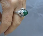 VINTAGE FINE SILVER DARK GREEN. CHRYSOPRASE GEMSTONE RING Art Nouveau style UK Q