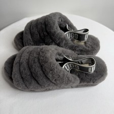 UGG Fluff Yeah Slide Charcoal Sheepskin Fur Sandals Womens Size 7 1095119
