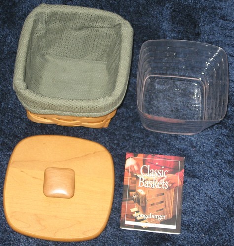 Longaberger TEASPOON Basket w/ Sage Green liner, plastic protector & Lid 11665 - Picture 6 of 7