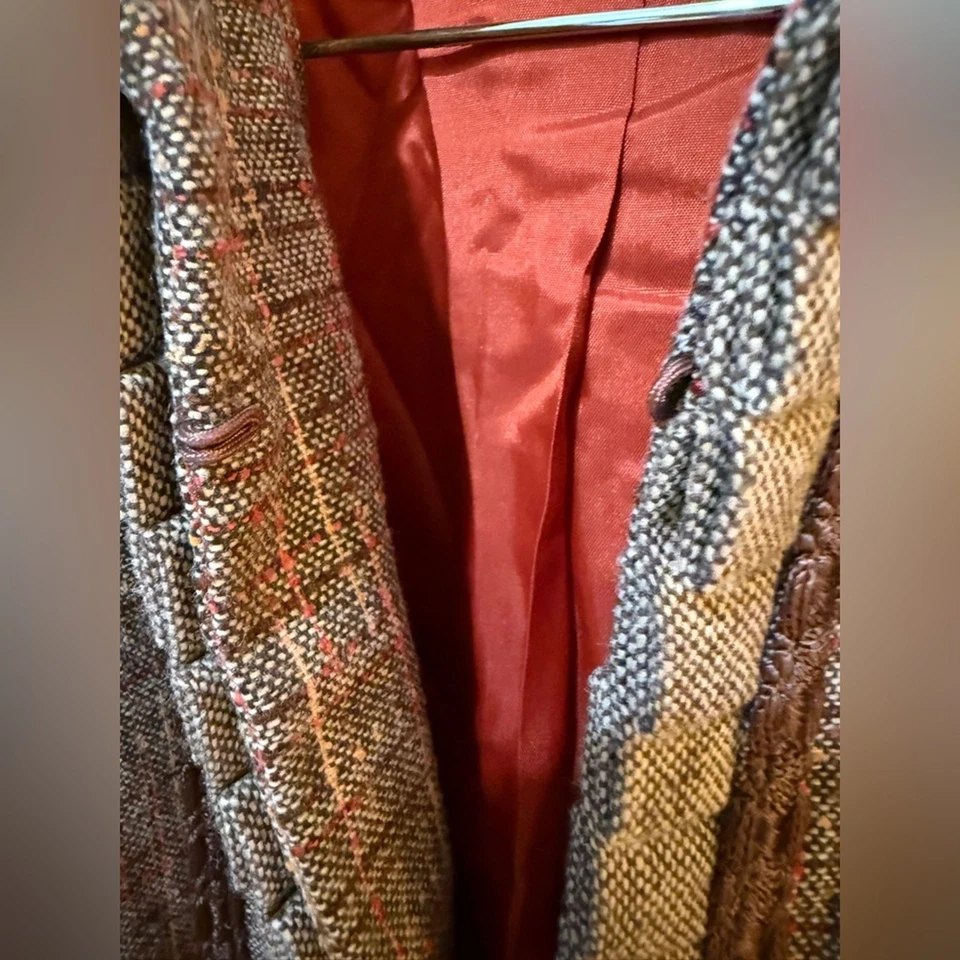 Coldwater Creek Women's Brown Plaid Tweed Lace Detail Ruffle Cuff Jacket - Image 3 of 4