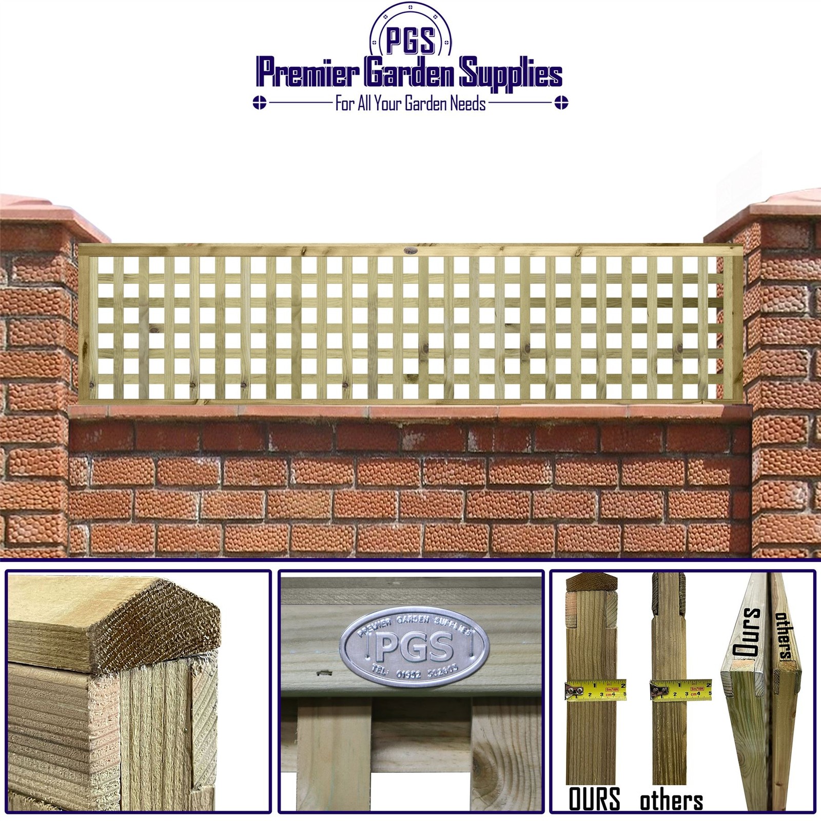 6ft x 1.5ft Urban Square Wooden Trellis Heavy Duty Capped Fence Topper