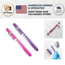 2-Pc LED Medical Penlight Set with Pupil Gauge for Nurses - Purple  Pink