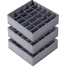 3 Pack Sock Underwear Drawer Organizer Dividers, 64 Cell Fabric Foldable Dres...