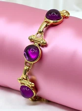 VTG Unsigned Purple Cabochon Gripoix Mogul Gelly Belly link Bracelet 7" Retro