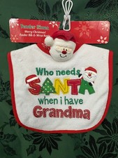 Christmas Bib  Santa Wrist Rattle NIP br  Who needs SANTA when i have Grandma  