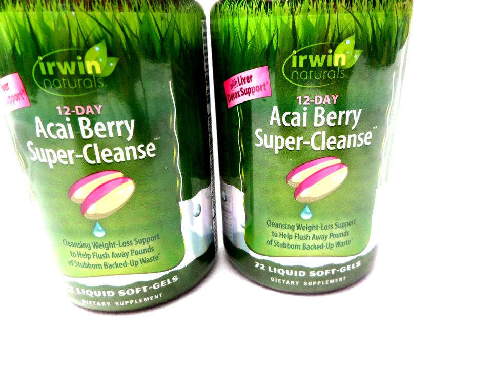 Lote De 2 Irwin Naturals 10 Días Acai Berry Super Cleanse 72 Geles Total De 142 Foto 3 de 4