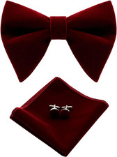 Oversized Velvet Bow Ties for Men Black Bow Tie Sets Pre-Tied Bow Tie with Pocke