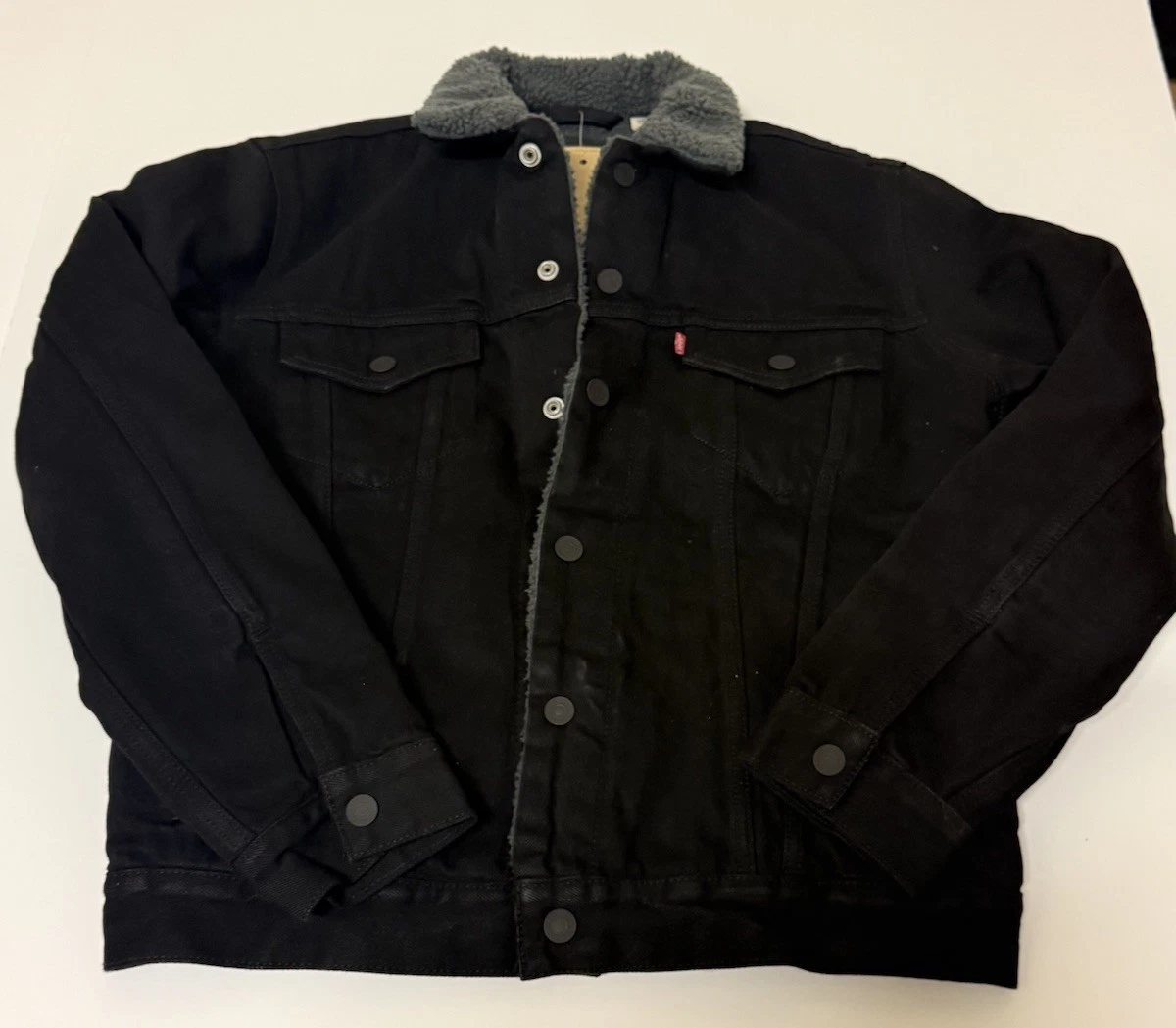 Levi's Men's Jacket Denim Sherpa Lined Black Standard Fit Trucker Jacket Size S