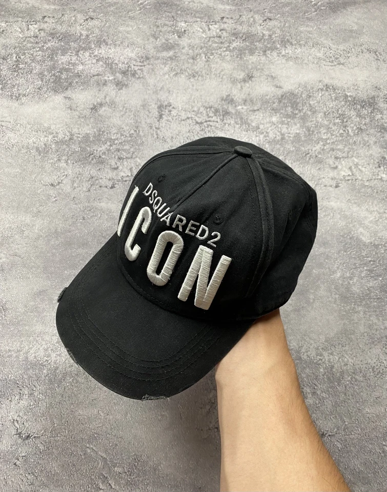 Gorra de béisbol Dsquared2 logotipo icono para hombre negra envejecida rara sombrero talla única Italia Foto 3 de 4