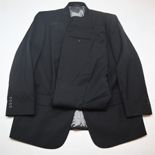 Vtg Y2K 2000s Boxy 44R 34x32 Black Striped 100 Wool Mens Jacket Pants Suit